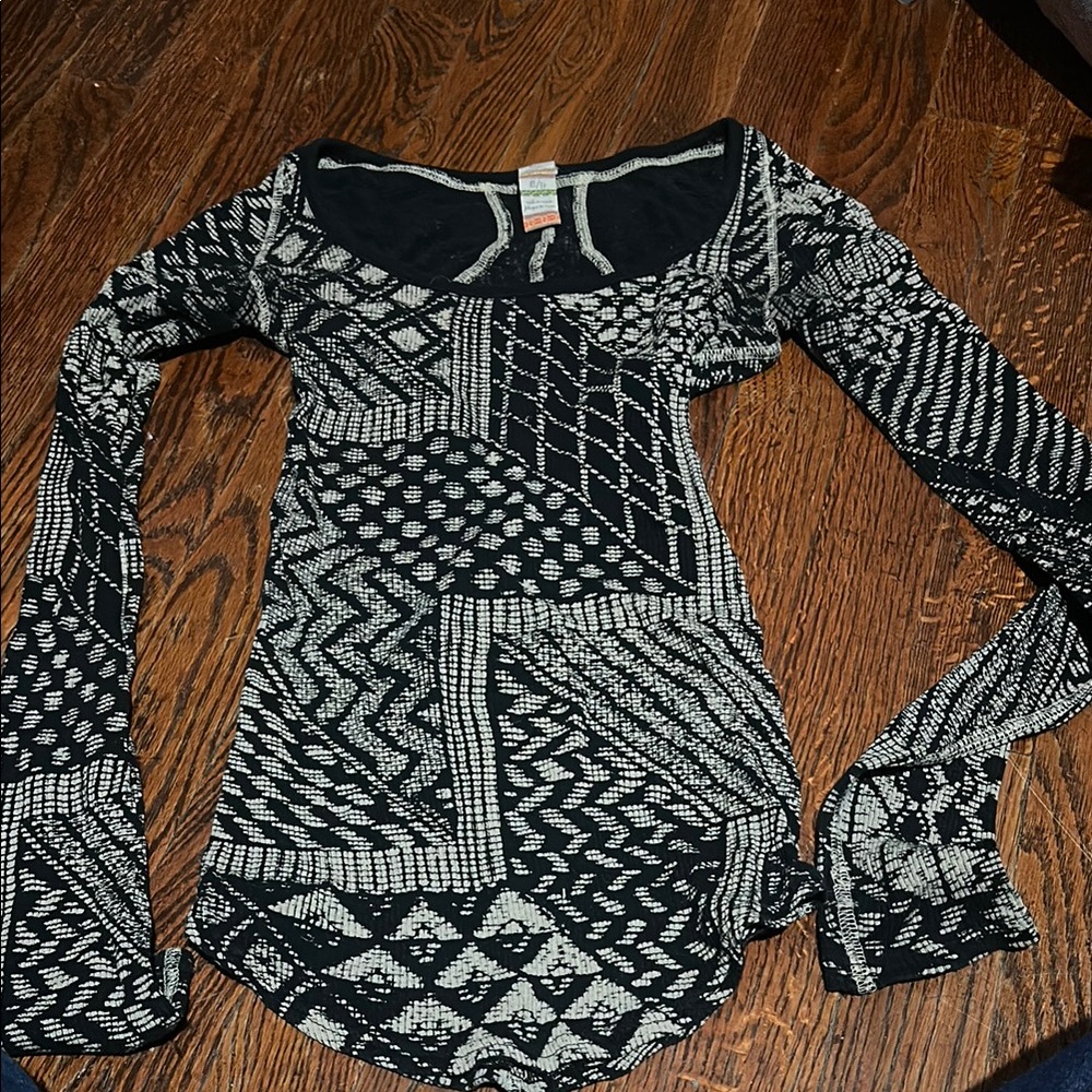 Free People Black and White Thermal Long Sleeve